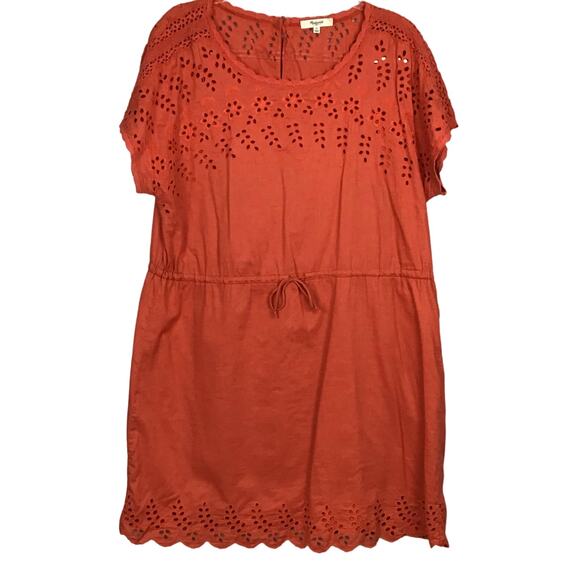 Madewell Eyelet Wildfield Rusted Red Coral Cinnamon Orange Shift Dress sz 12 - Picture 3 of 14